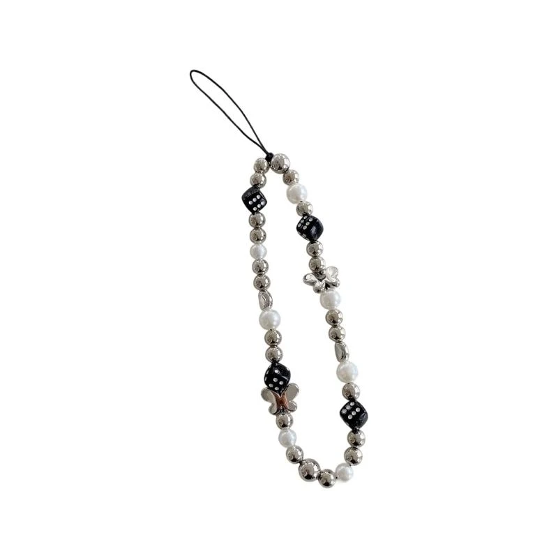 W89C Beaded Phone Lanyard Fashion Phone Charm Strap Multiple Use Accessories for Keychain Smartphone Decoration Everyday Use