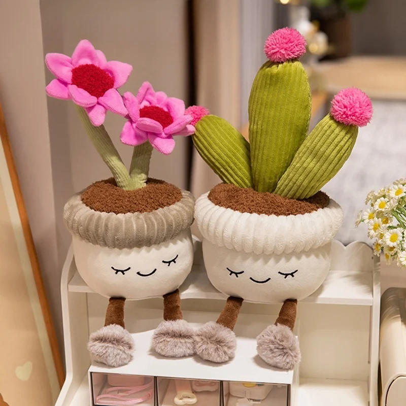 8 Styles Cute Lifelike Potted Plants Plush Toys Soft Pretty Sunflower Cactus Toys Creative Decor For Room/Car/Office Lovely Gift
