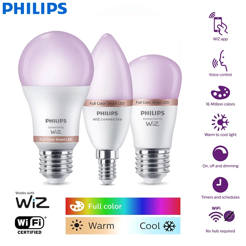 Philips Smart LED A60 P45 B35 WiZ Bulbs E14 E27 Screw Light Bluetooth 220-240V Full Color Dimmable Lamp CRI90 Mobile Control