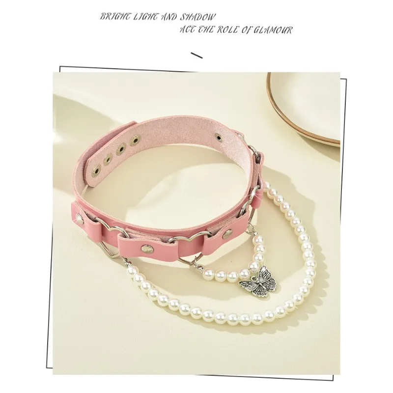 

2025 Handcrafted leather collar, punk rivet butterfly collar, women's neckchain collarbone collar, romantic collar