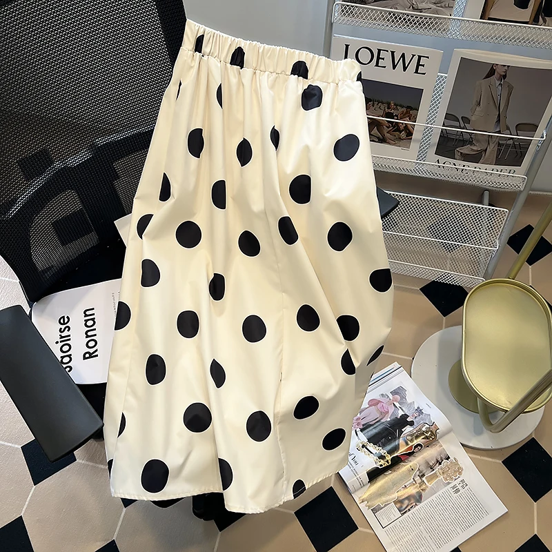 

2023 Summer New Polka Dot Women Half Skirt French Vintage High Waist A-line Umbrella Skirt Female Large Swing Skirts