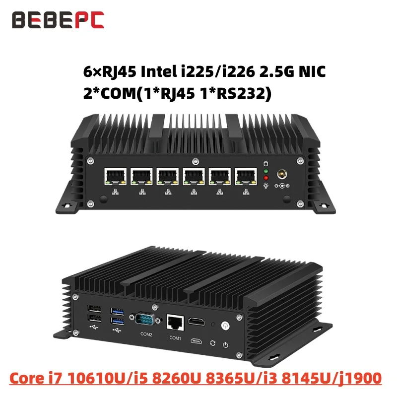 BEBEPC router Fanless Intel i5 10310U i5 8365U 8260U J1900 6LAN Gigabit Ethernet Gateway 4G LTE Firewall VPN Mini PC Desktops