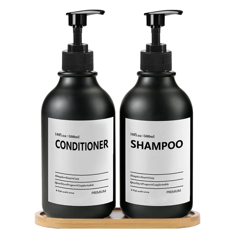 New Soap Dispenser Matte Black Wall Mounted Shampoo Shower Gel Refillable Empty Bottle with Label Tray Kitchen Accessories 500ML