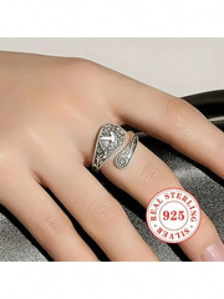 

Винтажное кольцо из стерлингового серебра - дизайн ручной работы с цветочным рисунком и птицей в стиле бохо, регулируемые украшения унисекс для мужчин и женщин