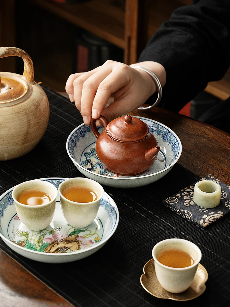 Jingdezhen-Imitated Ancient Glazed Porcelain Pot, Tea Tray, Teapot Bearing Pad, Dry Soaking Table, High Grade