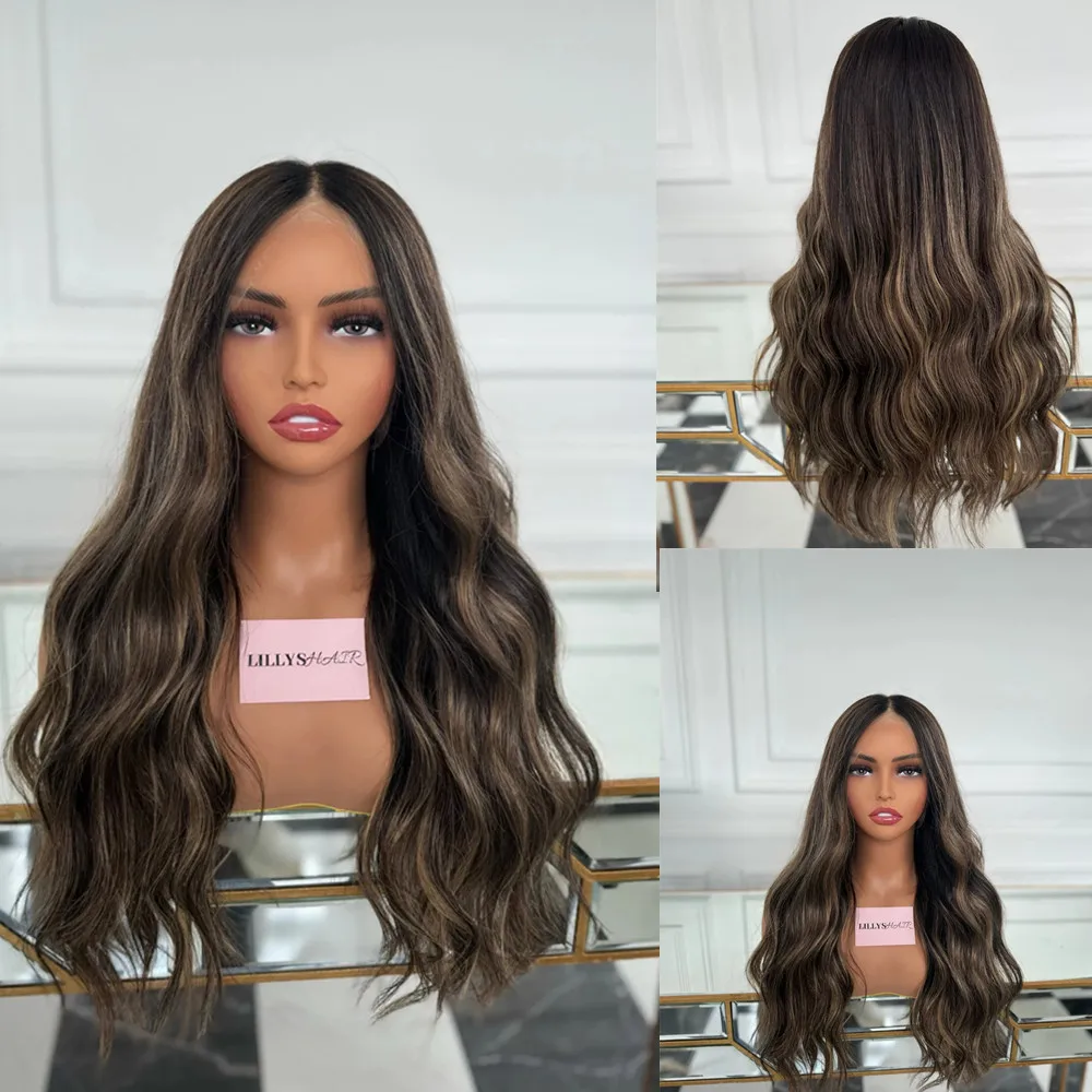 

Новинка темно-коричневого цвета, свободные волны, синтетический парик, темные брюнетки, натуральные кружевные передние парики для женщин, высокотемпературные синтетические кружевные парики на заказ