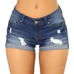 Denim Shorts Women 2024 Jeans Ripped Mid Waist Solid Color Soft Short Jeans Shorts Summer