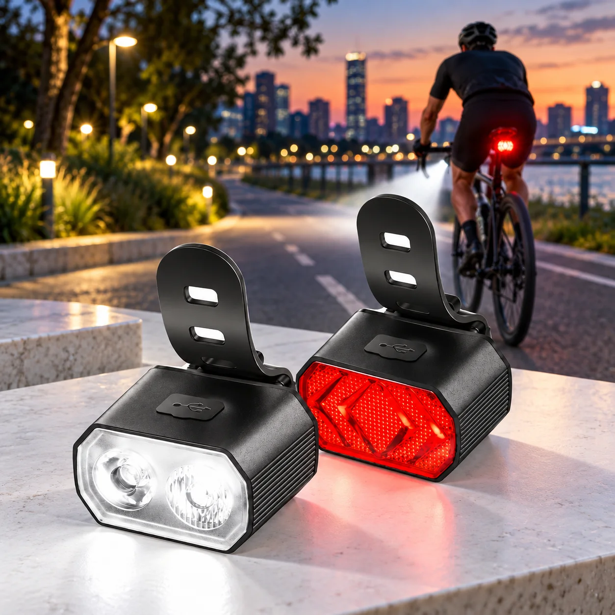 USB Rechargeable Bicycle Light Bike Safety Warning Lamp Outdoor Waterproof Cycling Flashlight for Mountain and Road Bikes