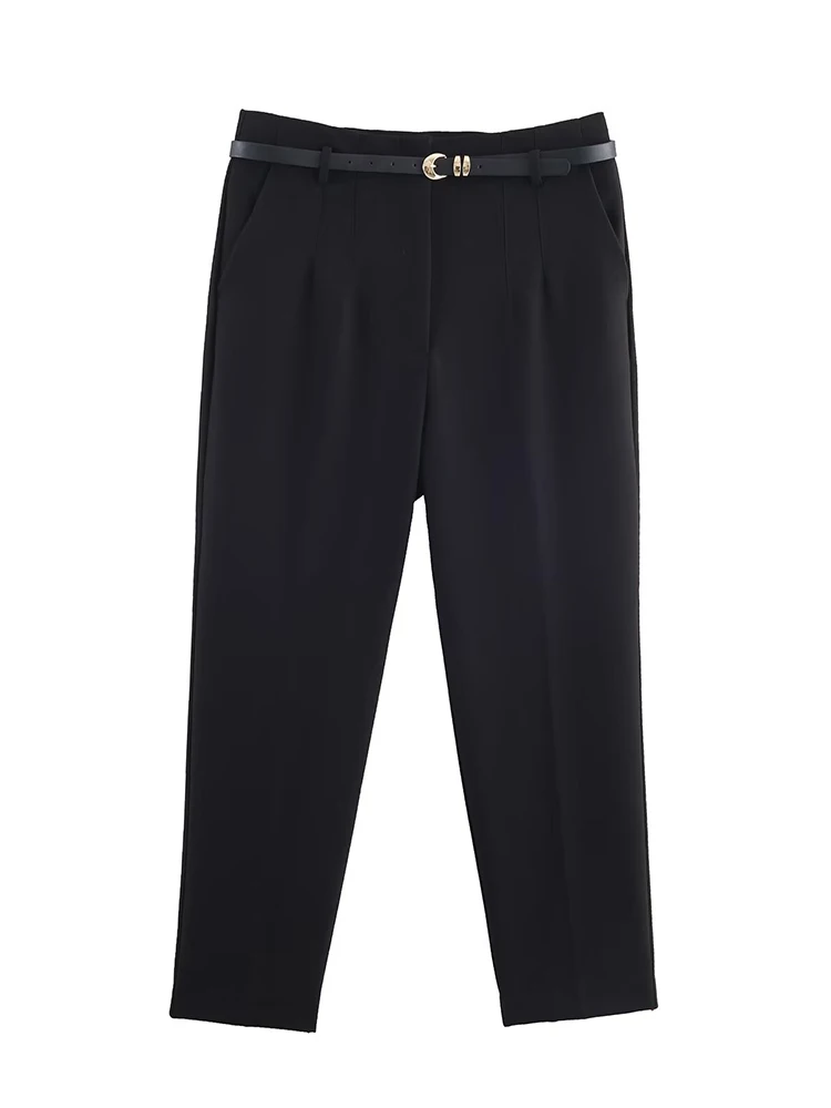 กางเกงแฟชั่นผู้หญิง ฤดูร้อน-ฤดูใบไม้ร่วง 2025 รุ่นใหม่ ดีไซน์หรูหรา ทรงกระบอกยาว ยืดหยุ่น พร้อมเข็มขัด กางเกงลำลองสไตล์ไฮสตรีท