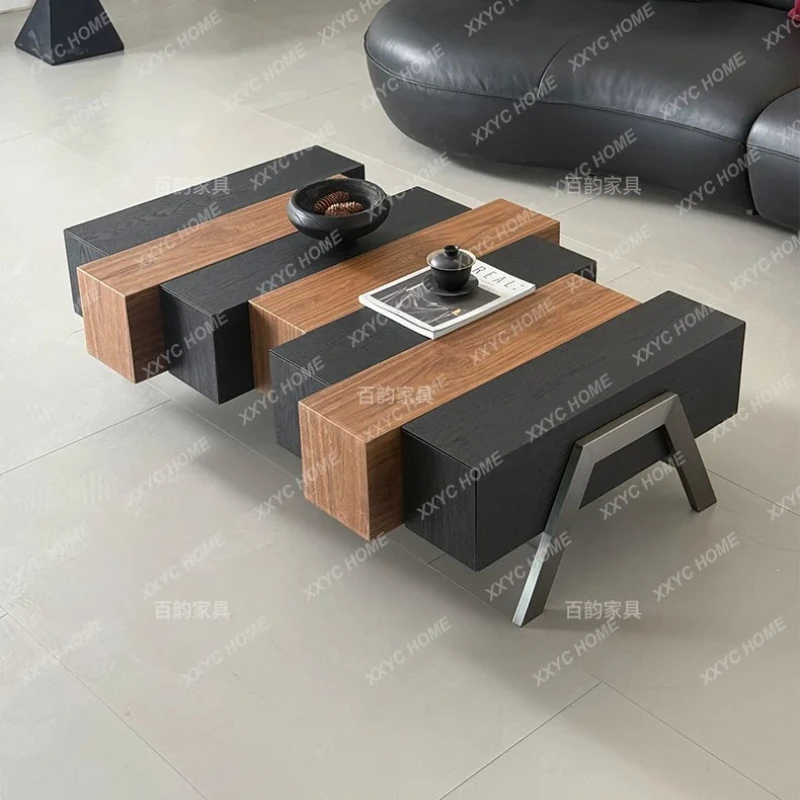 X-S    minimalist walnut generous coffee table with storage household living room model villa high-end coffee table HG