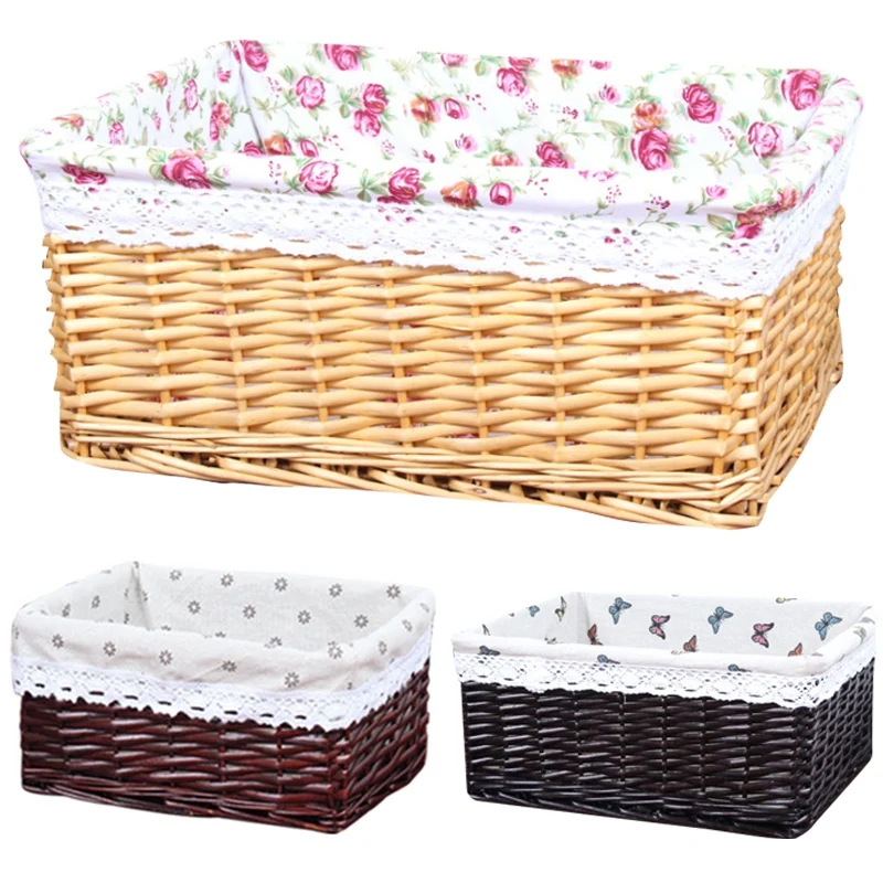 Cesta de almacenamiento de mimbre hecha a mano, artículos para el hogar, aperitivos, restos de frutas, ropa, acabado de sauce
