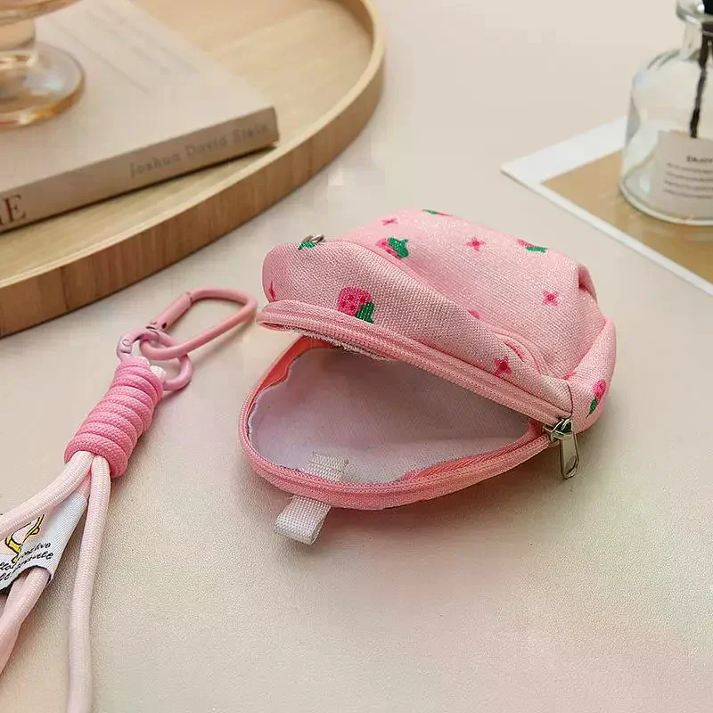 الفراولة المطبوعة على ظهره عملة حقيبة لطيف تغيير المال المحفظة مع المفاتيح المحمولة سماعة حقيبة التخزين المحفظة #3
