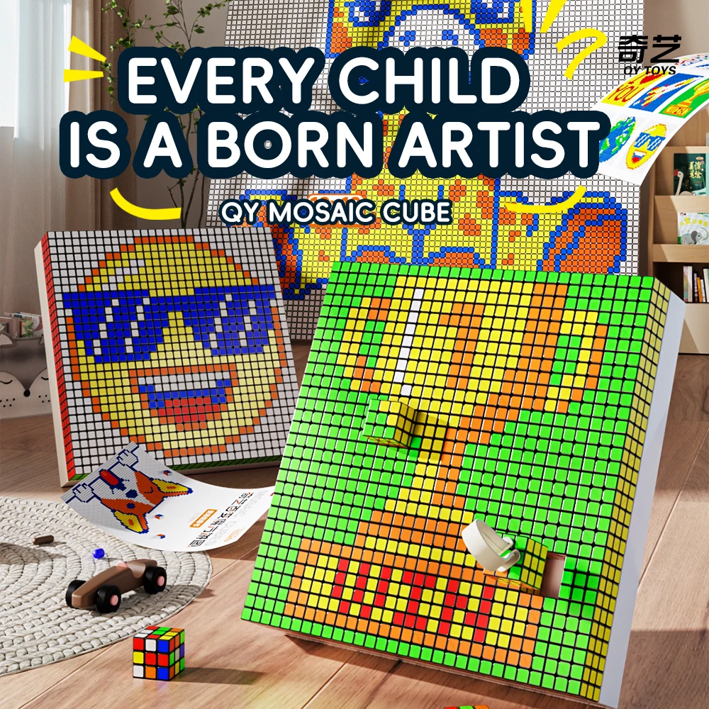 QIYI Mosaic Cube  10x10 Puzzle Cube 28mm 3x3 Creative Building Blocks Mosaic Puzzles Mosaic Photo Frame