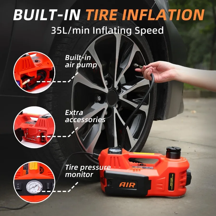 Kit de cric de voiture électrique 5 tonnes 12V avec clé à chocs et pompe de gonflage de pneus pour camion SUV berline, idéal pour la réparation de garage à domicile et