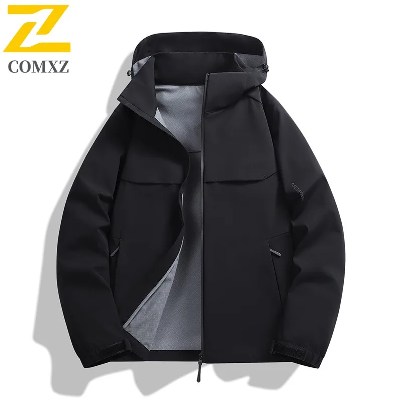 

COMXZ Роскошная мужская куртка, однотонная, со съемным капюшоном, легкое альпинистское пальто, модное ветрозащитное осеннее пальто в уличном стиле