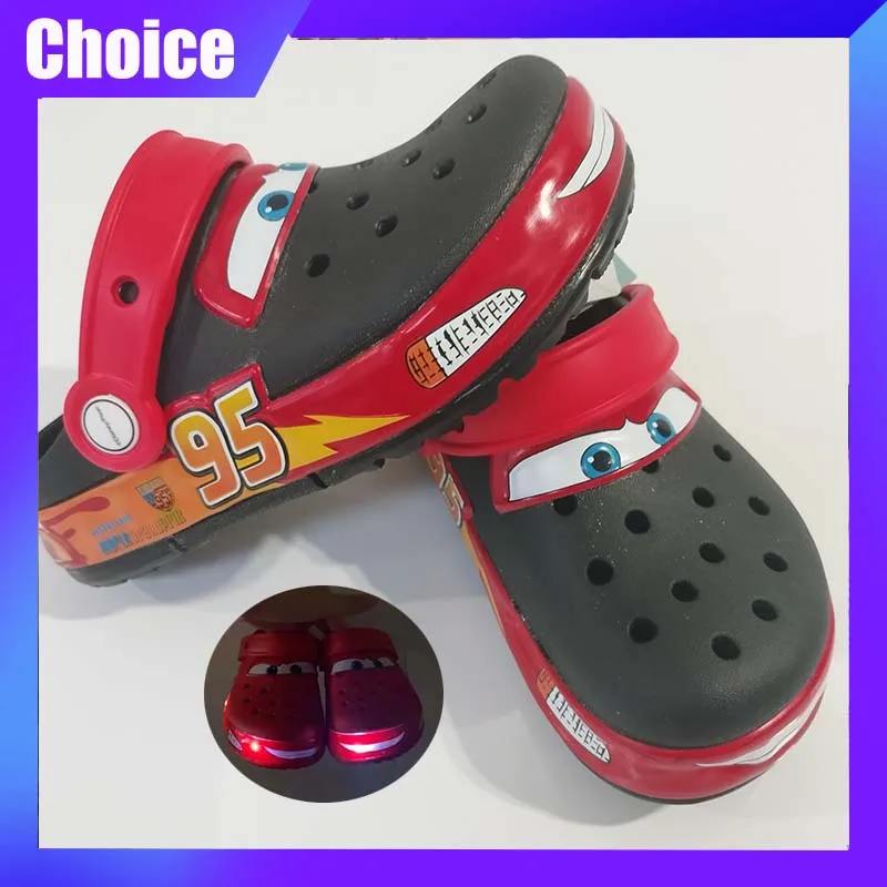 

Cartoon Lightning Mcqueen Kids Slippers With LED Light Disney Cute Outdoor Sandals Casual Breathable Non-Slip Beach Shoes Gift