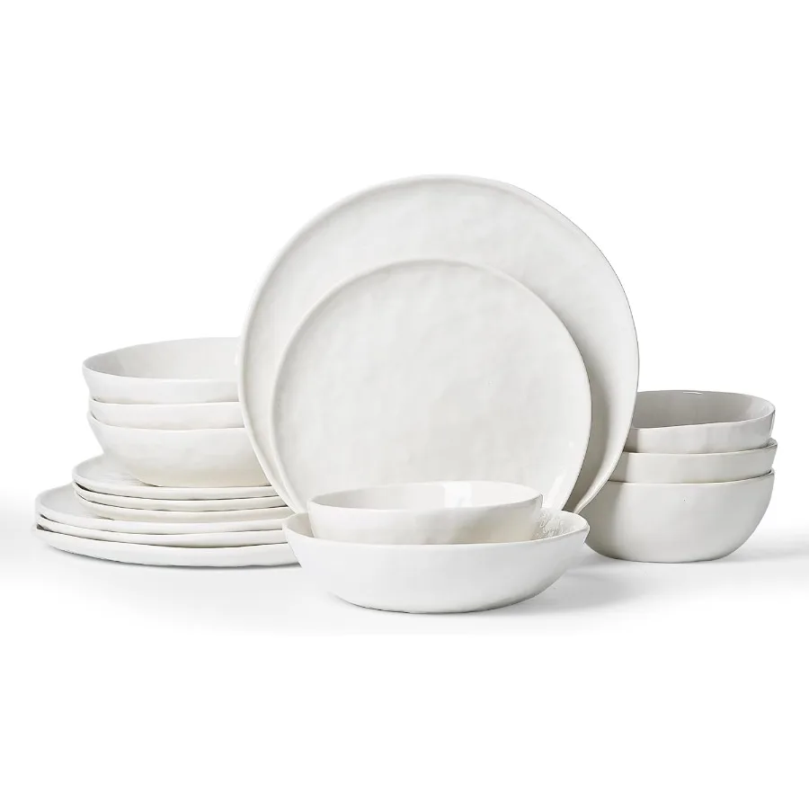 

Porcelain kitchen plates and bowls set Modern dishes set for 4 Handmade Wave Edge Dinnerware Sets Microwave and Dishwasher Safe
