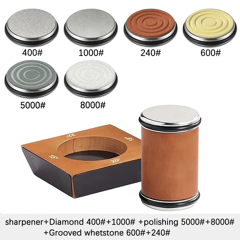 NONE Neues hölzernes 4-Winkel-Rollmesserschärfer-Set zum Schärfen von Rollenmessern mit gerader Kante und Industriediamanten. Kochmesserset 5