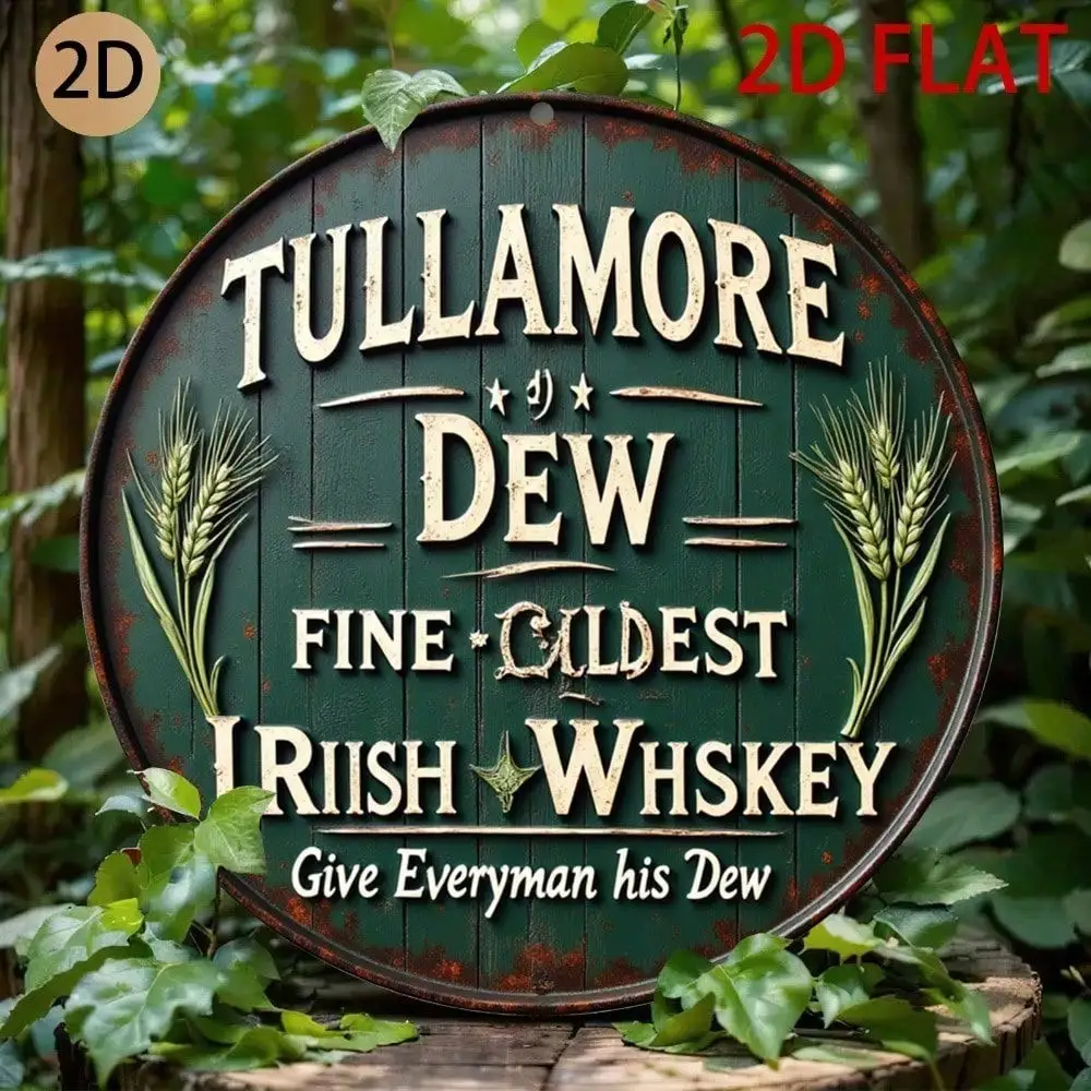Letrero metálico vintage de whisky Tullamore Dew, arte de pared, decoración rústica circular de aluminio para pub, con efecto envejecido