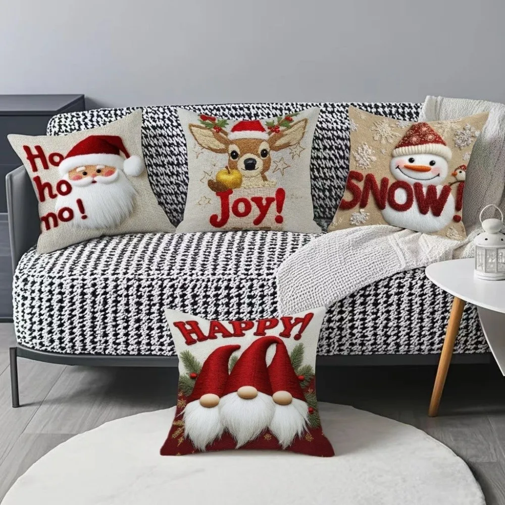 Atmosphere Soft Christmas Pillow Covers 2D Printed Tree Throw Cushion Case Reindeer Elf Santa Pillow Cover Home