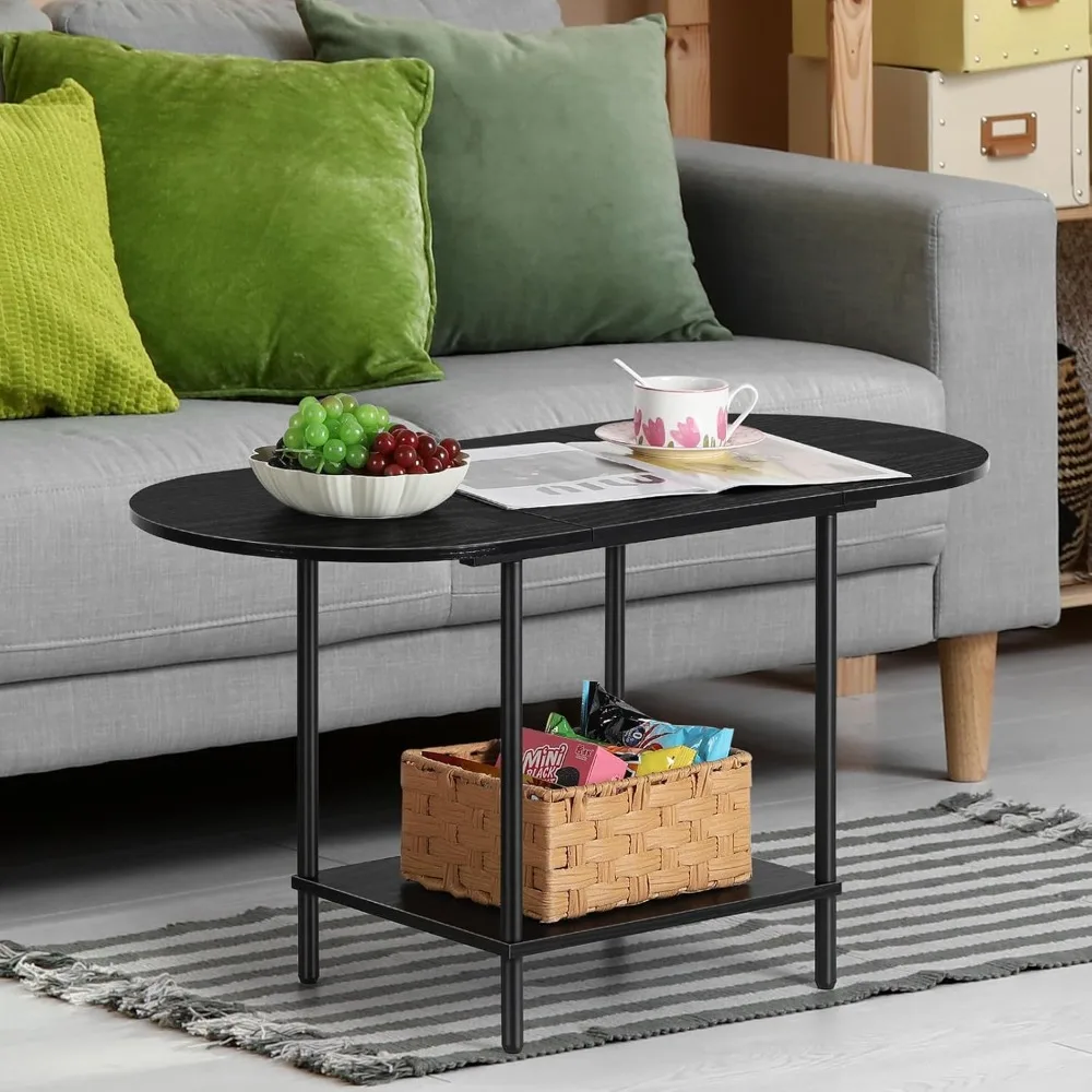 

2-Tier Oval Coffee Table with Storage Shelf, Wood Accent Modern Center Table for Living Room & Small Spaces