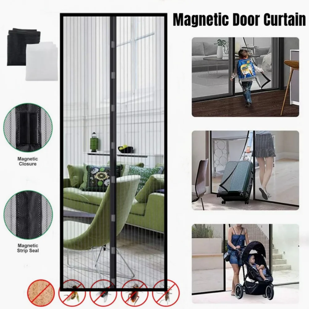 Punch-free Strong Magnetic Door Curtain Anti Bug Insect Fly Mosquito Net Side Open Style Automatic Closing Invisible Mesh Gauze