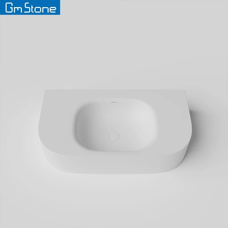Picture 5: Modern Single-hole Faucet Mount Wall-Hung Rectangular Bathroom Wash Basin Solid Surface Stone Eco-Friendly Easy Clean 1 Sink