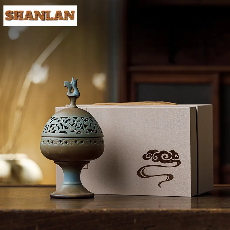 القديمة البرونزية اللون كرين عالية القدم حامل البخور البخور شلال البخور المزروعة مبخرة طقم شاي صيني الحرفية