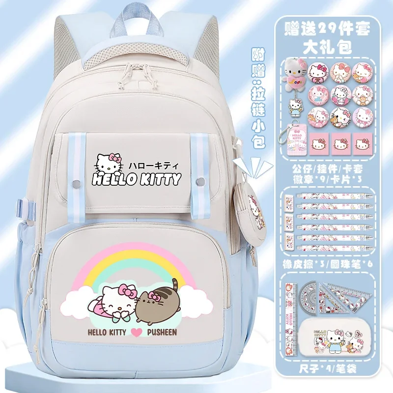 Sanurgente-Cartable étudiant Hello Kitty pour enfants, grande capacité, dessin animé anime, sac à dos léger à double initiation, nouveau