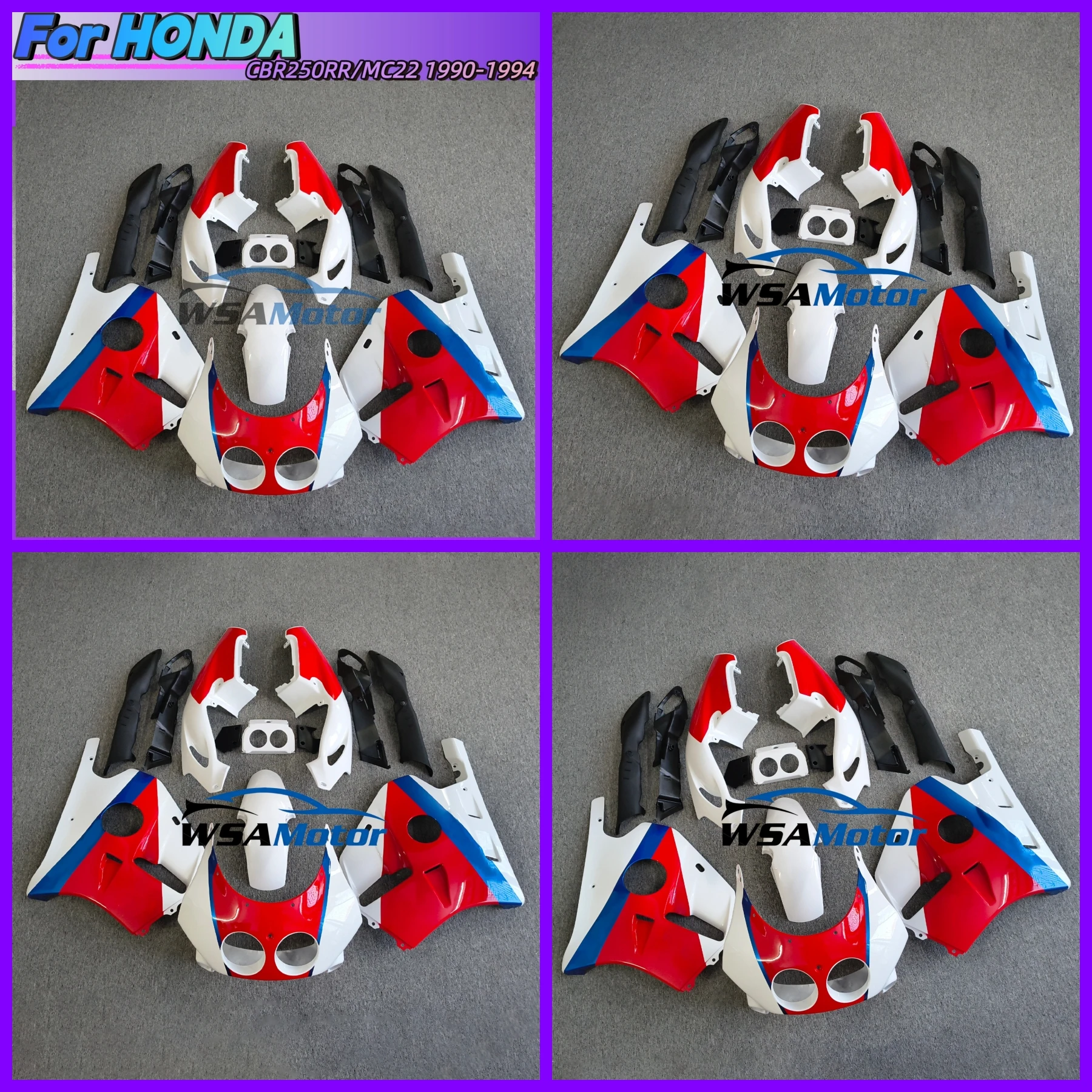 For CBR250RR CBR 250 RR MC22 1990-1994 Motorcycle Unpainted Bodywork Fairings Kits Components ABS Injection Plastic Replacement