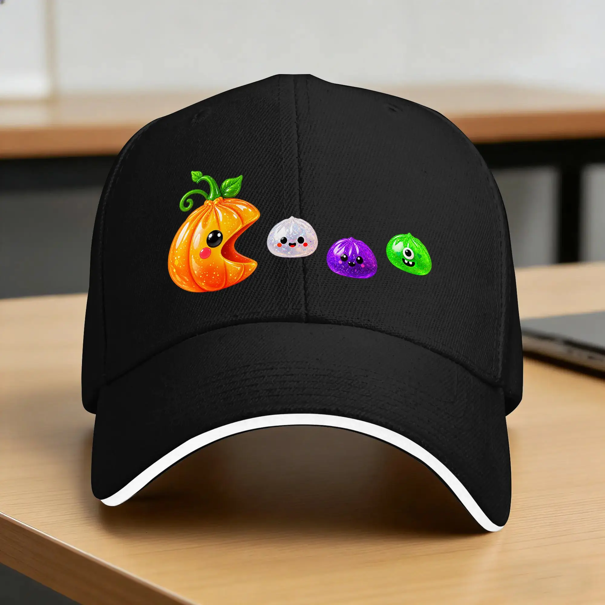 Dumpling Squishy Halloween Gamer Pumpkin Ghost Witch Zombie Sun Baseball Cap  Summer Fitted Retro Hip Hop Hats For Men