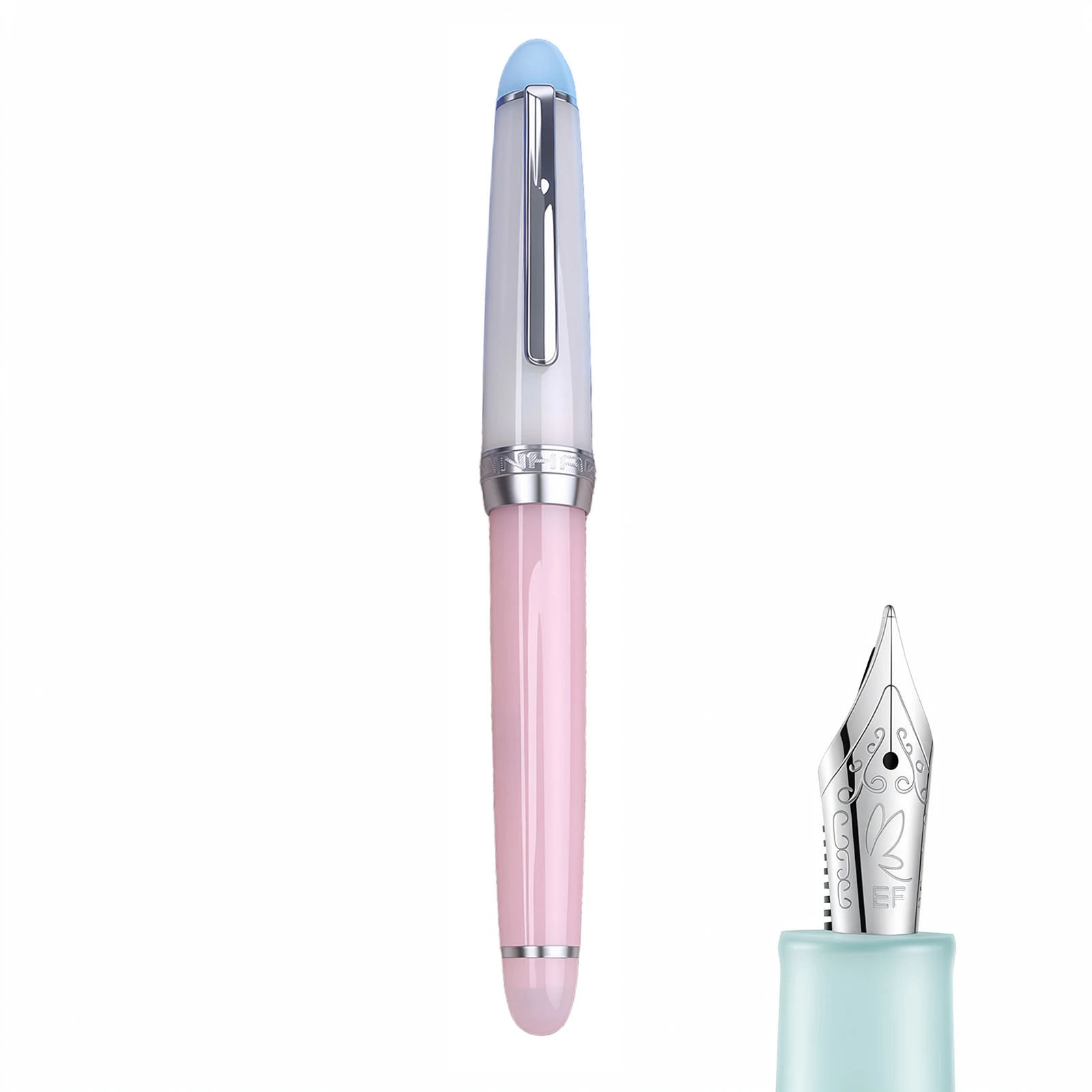 Jinhao 82 Limited Edition  Acrylic Transparent Glitter Pink Fountain Pen EF/F/M Bent Nib Mini Stationery Office School Supplies
