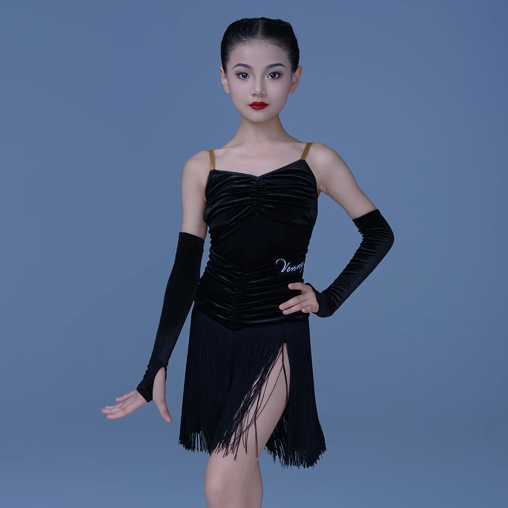 

Vennystyle Latin dance dress girls training dress Suspender one-piece fringe skirt professional training dress