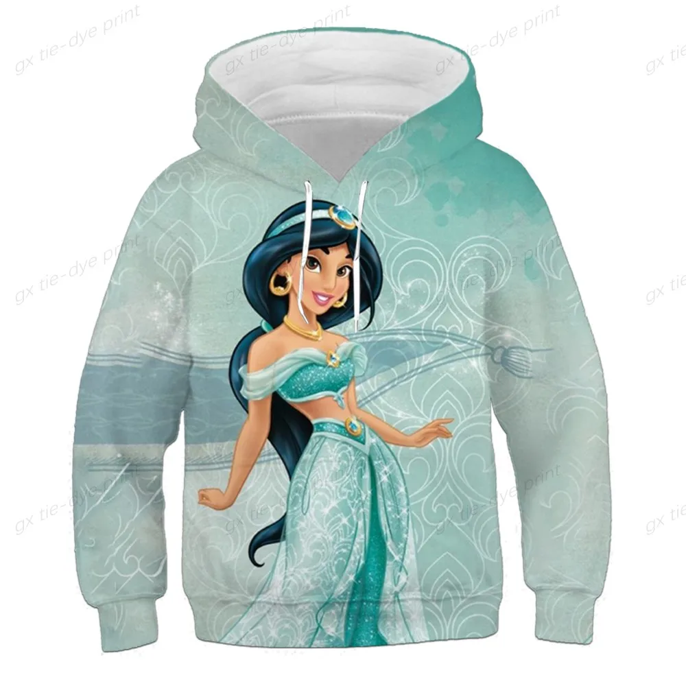 Girls Autumn/Spring Jasmine Princess Long Sleeve Hoodies New Fashion O-Neck Sweatshirts Disney Cartoon Casual Hooded Tops 3-14 Y