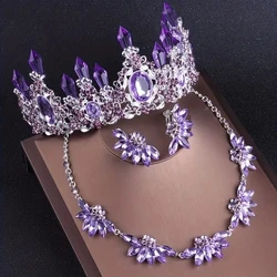 Luxury Elegant Purple Crystal Bridal Accessories Perfect Birthday Gift Shooting Performance Festival Fashion Crown Necklace Set