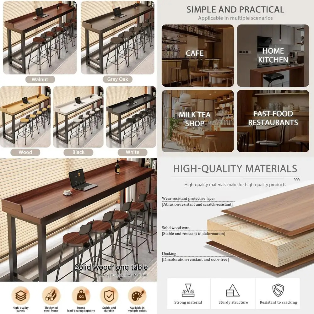 

Elegant Black High Bar Table, 63x11.8x40.9, Ideal for Dining, Kitchen, or Cafe