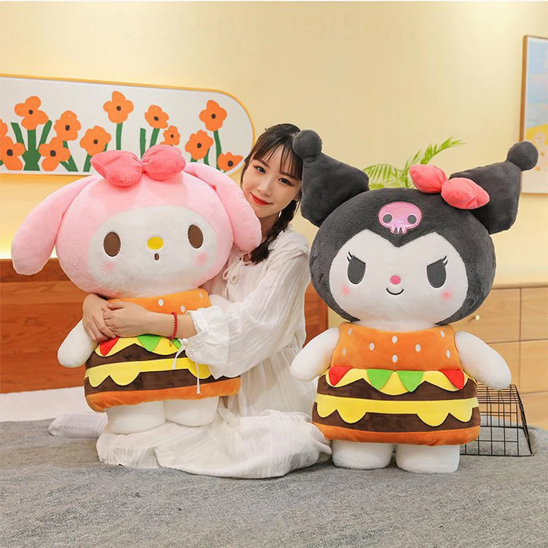 

Cute Hamburger Kuromi Plush Pillow Wholesale Stuffed Toy Doll My Melody Claw Machine Plushie Gift for Kids Birthday Xmas