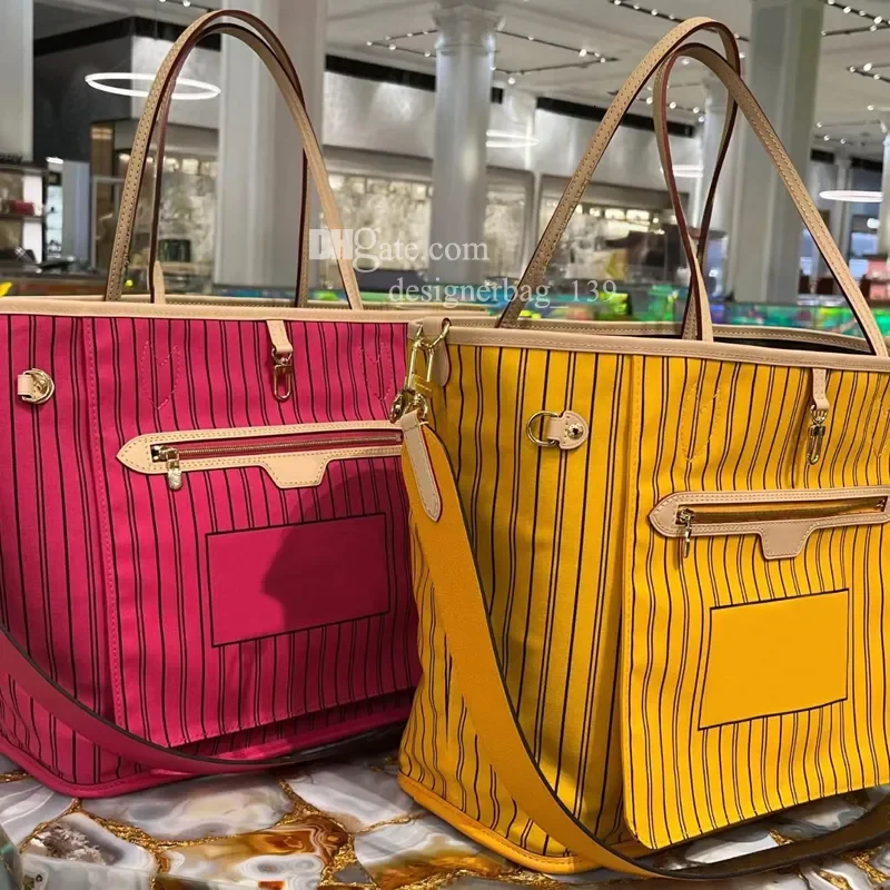 

Tote bag luxury designer bag women shoulder bags vertical stripes inside out double sided MM handbag purses 2pcs set Shopping