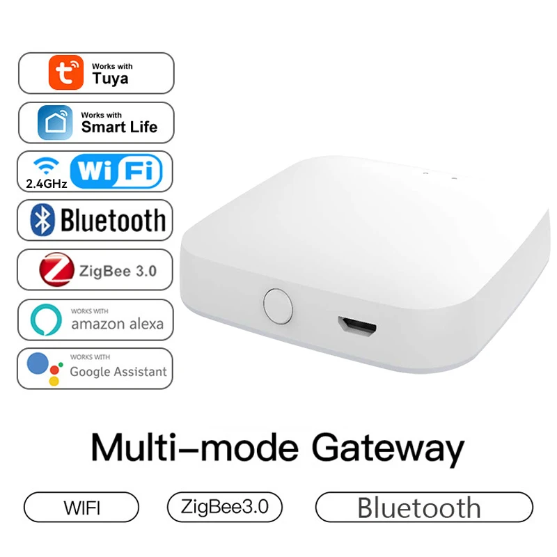 Multi-mode Smart Gateway ZigBee WiFi Bluetooth Mesh Hub Work with Tuya Smart App Voice Control via Alexa Google Home