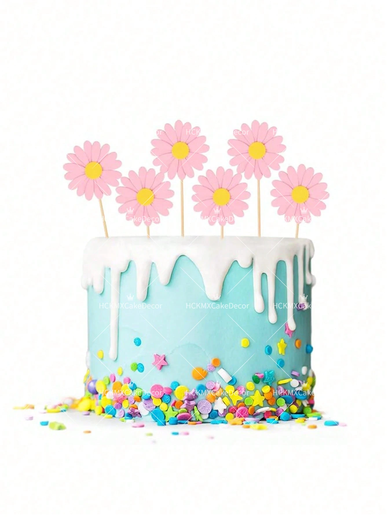 5 Stück Gänseblümchen-Cupcake-Topper in Rosa, Weiß und Gelb, Gänseblümchen-Kuchendekoration für Geburtstag, Hochzeit, Party, Kuchendekorationen und Zubehör – Detail 3