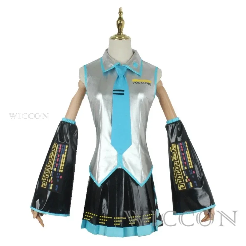 Sn66 Miku set completo cosplay argento grigio tessuto in pelle verniciata vestito Miku scarpe cosplay copricapo costume outfit JK uniforme cosp2 @