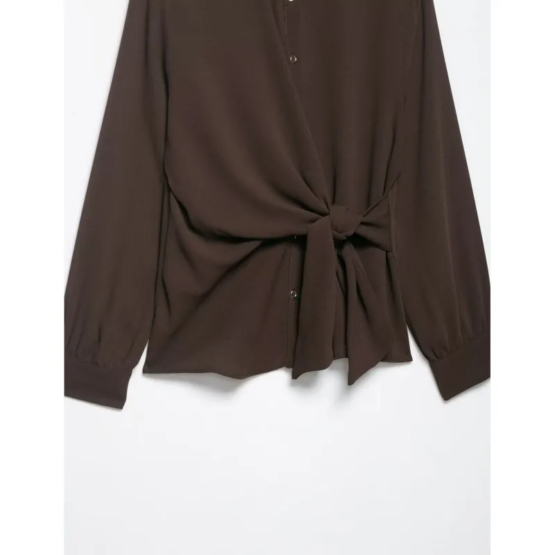 Dames crêpe shirt met knoop herfst eenvoudige lange mouwen pocket knop damesoverhemden vrouwelijke vintage shirts en blouses