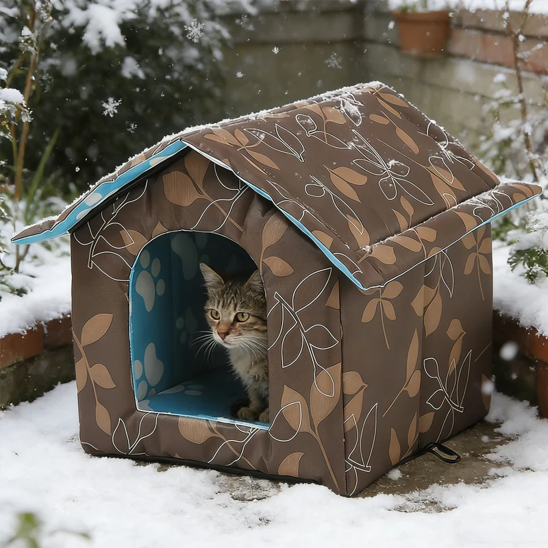 Cat House for Outdoor Winterproof Waterproof and Warm Foldable Pet Shelter for Cats with Removable Cushion for Stray Pets - view 4