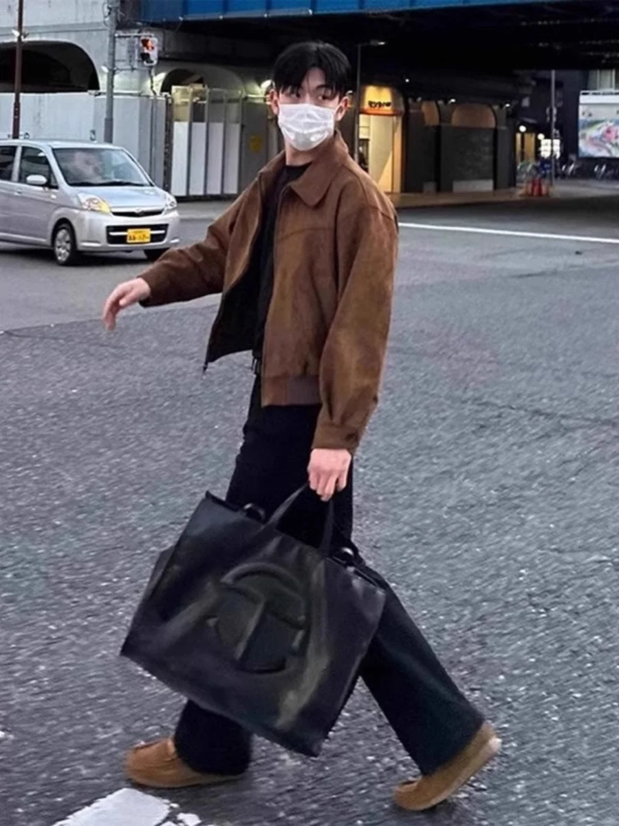 

American Sle Vintage Suede ort Jaet Men's Trendy High-End Feel Detroit Workwear Design Outerwear Windproof Long Sve ...