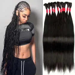 Extensions de cheveux humains bouclés vierges pour tressage, cheveux raides en vrac Yaki, sans trame, brésiliens, 18 po