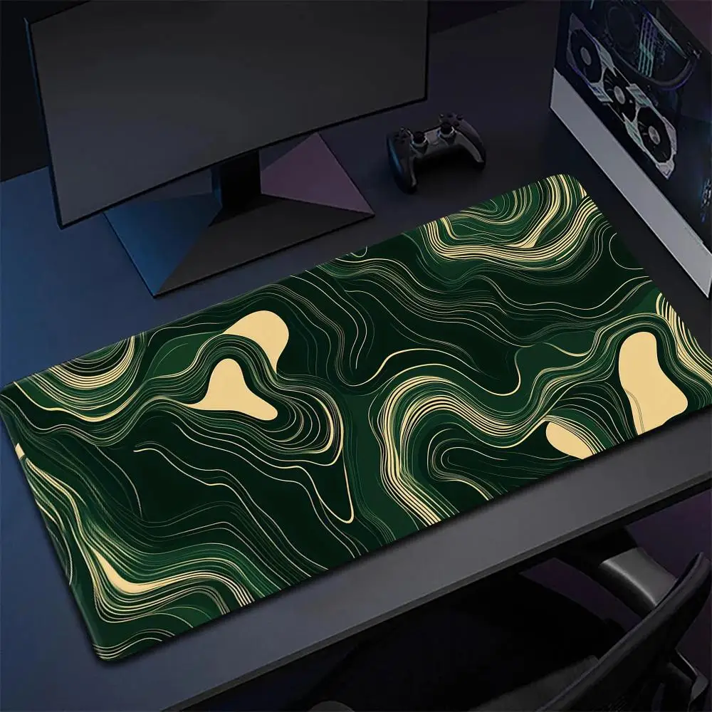 Grünes Textur-Mauspad, großes Mauspad, Computer-Gamer-Büro-Mauspad mit genähtem Rand, Tastatur-Schreibtischunterlage, waschbar, rutschfest, lange Schreibtischunterlage – Detail 5