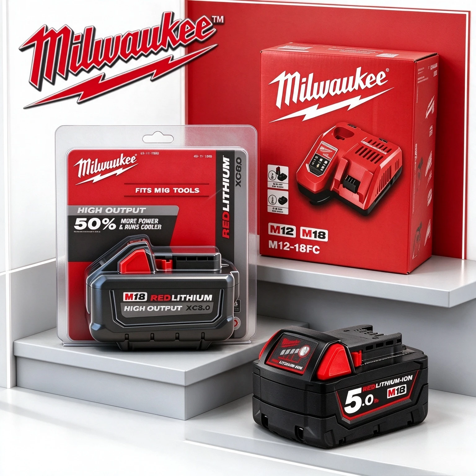 Original Milwaukee M18 XC 6.0Ah 8.0Ah 12.0Ah Red Lithium Battery,Compatible with M18 FIW212 Impact Wrench & M18 Impact Drill