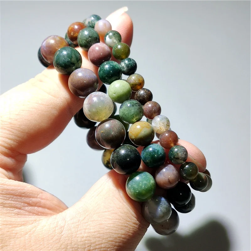 Genuine Natural Stone Bracelet Man Women Indian Agate Stone Bead Bracelets Jewelry Cylinder Wristband Bangle Gift Wholesale image 3