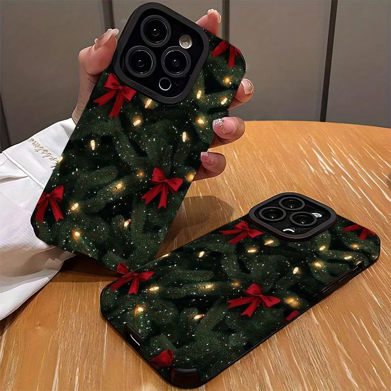 

Красочный чехол для телефона с рисунком рождественской елки с красным бантом, подходит для iPhone 17, 16, 15, 14, 13, 12, 11 Pro/Max/Plus, защита от падения и ударов
