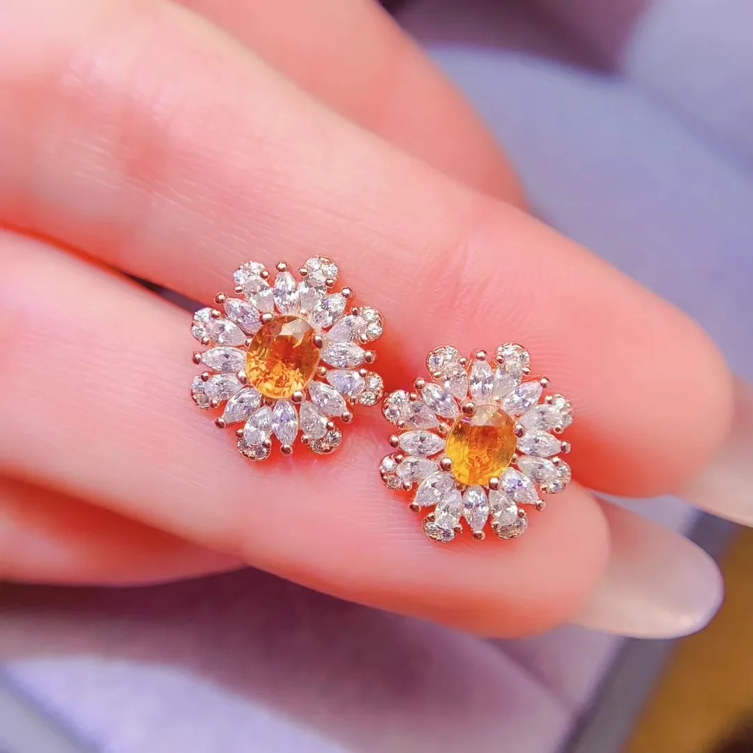 KJJEAXCMY High End Women's EarringsNatural Yellow Sapphire S925 Silver with Electroplating Boasting High Clarity Full Brilliance